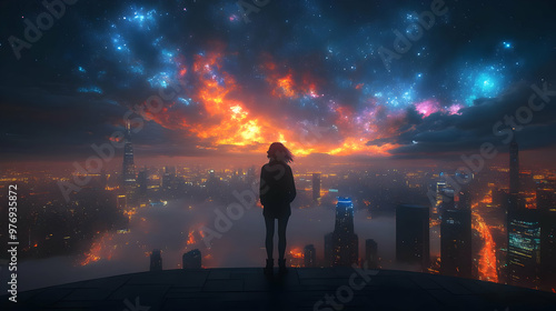 A lone woman stands on a ro...