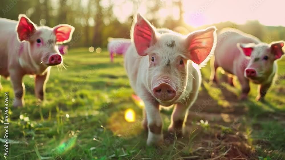 A farm where pigs have access to automated mud baths, monitored by smart sensors. A farm where pigs have access to automated mud baths, monitored by smart sensors.