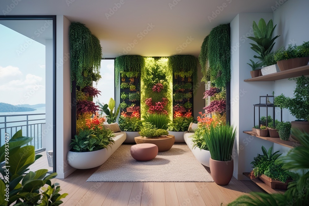 Fototapeta premium Lush 3D Indoor Garden Design in Peaceful Apartment Environment