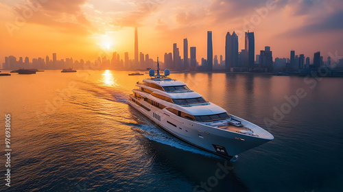 A luxurious yacht sails pas...