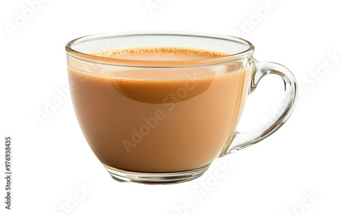 Glass cup of milk tea on transparent background, png	