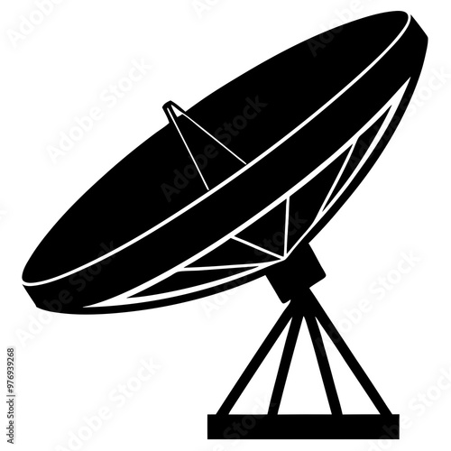 Silhouette of the satellite dish and satellite dish illustrations. Satellite dish icon clipart.