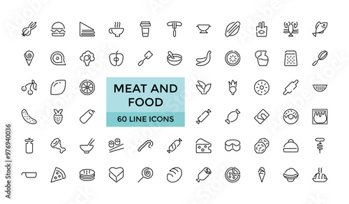 Meat and food Editable Icons collections, Vector illustration in modern thin line style of food related icons: chicken, octopus, beef, and more. Outline icons collection. Simple and editable vector il