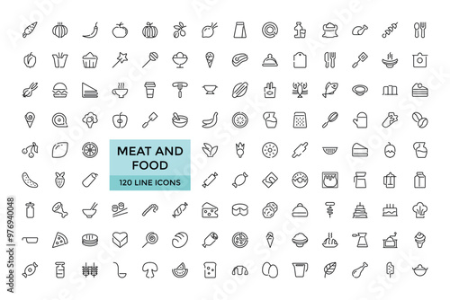 Meat and food Editable Icons collections, Vector illustration in modern thin line style of food related icons: chicken, octopus, beef, and more. Outline icons collection. Simple and editable vector il