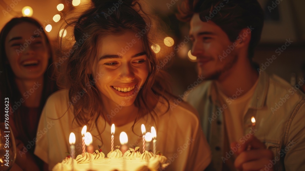 Friends gather for a surprise birthday party, the room buzzing with joy and love, each smile and hug radiating warmth. Friends gather for a surprise birthday party, the room buzzing with joy and love, each smile and hug radiating warmth.