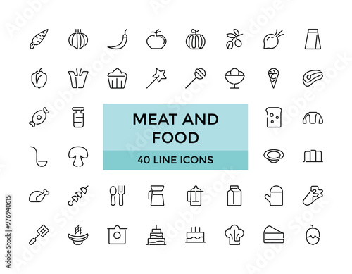 Meat and food Editable Icons collections, Vector illustration in modern thin line style of food related icons: chicken, octopus, beef, and more. Outline icons collection. Simple and editable vector il