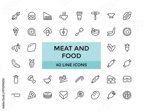 Meat and food Editable Icons collections, Vector illustration in modern thin line style of food related icons: chicken, octopus, beef, and more. Outline icons collection. Simple and editable vector il