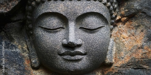 serene Buddha face carved in stone