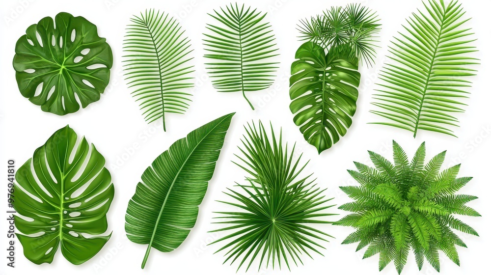 Tropical Leaf Collection Green Palm Banana Monstera Fern Isolated White Background Tropical Leaf Collection Green Palm Banana Monstera Fern Isolated White Background