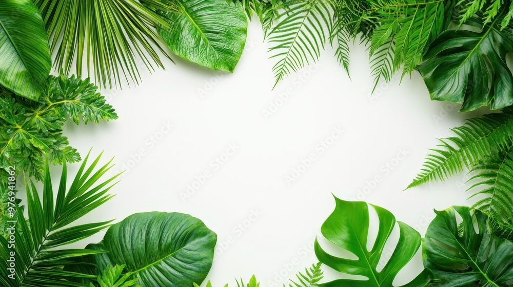 Tropical Leaf Frame Border Mockup on White Background Tropical Leaf Frame Border Mockup on White Background