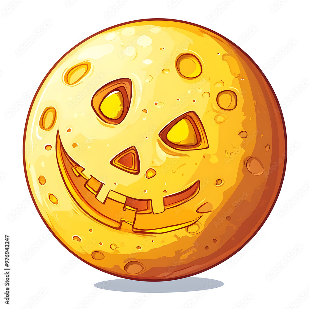 Fototapeta premium Cute Smiling Halloween Jack o Lantern Full Moon Cartoon Character on Isolated White Background