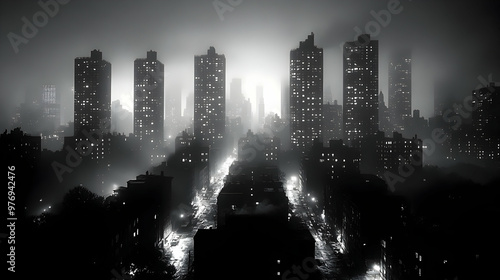 A misty night in the city w...
