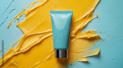 Sun protection cream mock-up blank label and pastel background