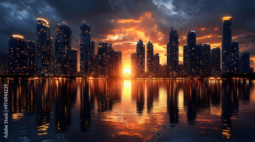 A modern cityscape with tal...