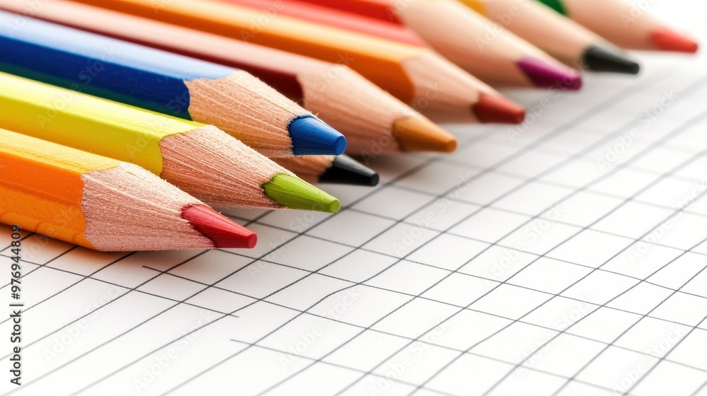 Colorful Pencils on Grid Paper Close up Colorful Pencils on Grid Paper Close up