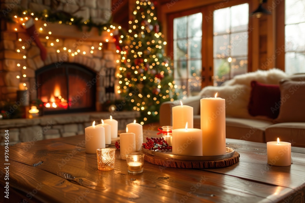 Cozy Christmas Living Room with Candles, Holiday Decor, and Twinkling Lights Cozy Christmas Living Room with Candles, Holiday Decor, and Twinkling Lights