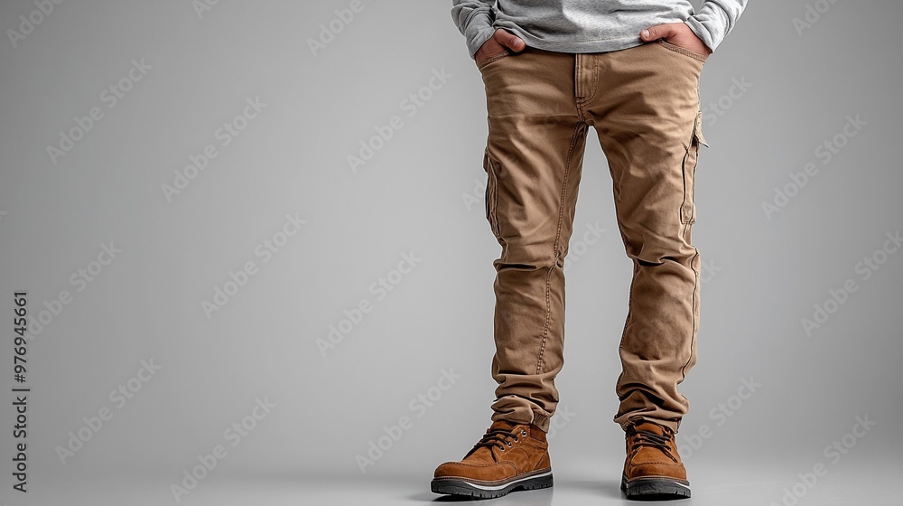 Modern Man in Cargo Pants: A stylish man showcases the versatility of cargo pants, paired with boots, embodying a contemporary and practical fashion sense.