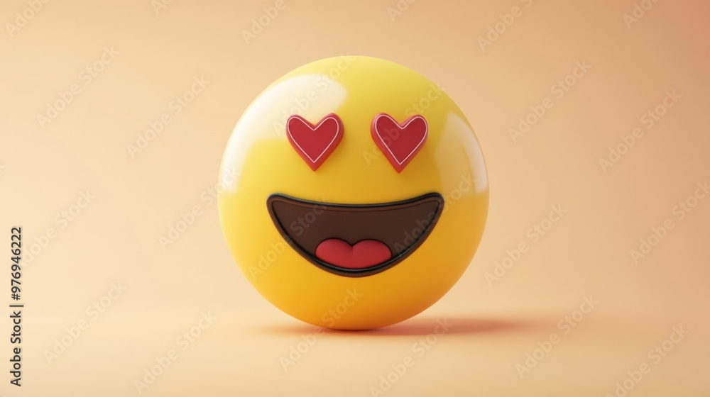 Fototapeta premium A smiling face emoji with heart eyes icon, in a fun, playful design.