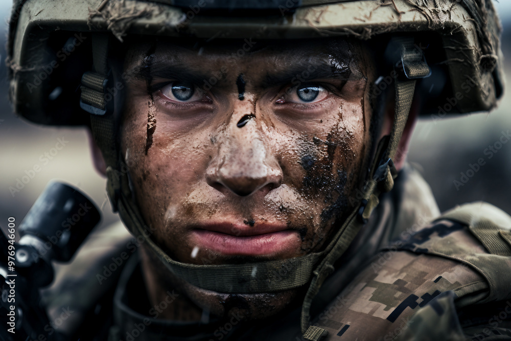 Closeup portrait of soldier in uniform and armor during a battle generative ai Closeup portrait of soldier in uniform and armor during a battle generative ai