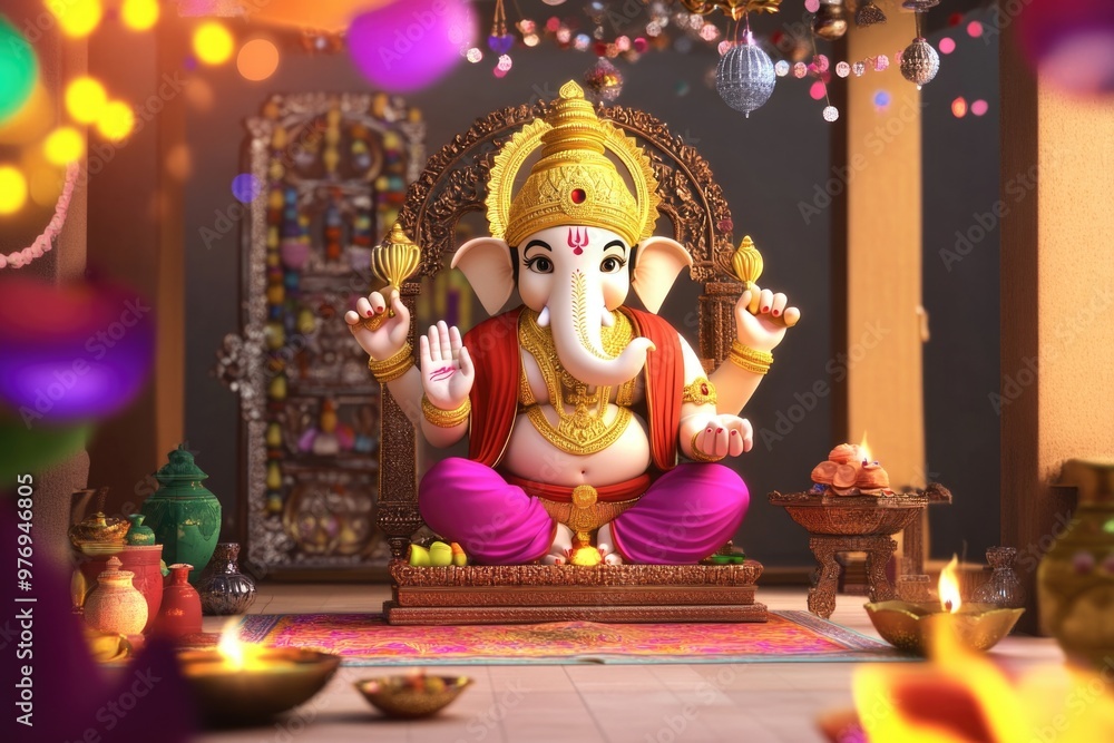 Obraz premium 3D Cartoon Illustration of Ganpati for Festive Decor and Celebrations