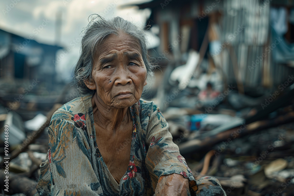 Sad crying victim child person in ruined building destruction war conflict civil crime war zone, Generative AI Sad crying victim child person in ruined building destruction war conflict civil crime war zone, Generative AI
