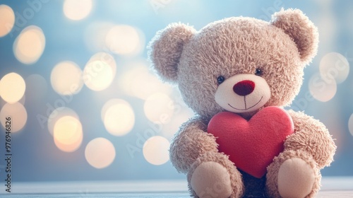 Wallpaper Mural A teddy bear holding a heart icon in its arms, with soft pastel colors and cute details. Torontodigital.ca