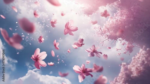 Enchanting Cherry Blossom Petals Floating in the Breeze