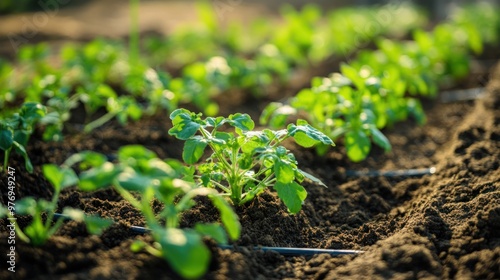 Young Plants Growing in a Row