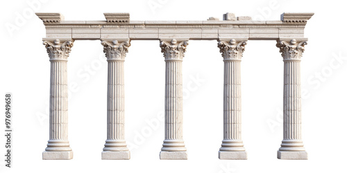 Four classical columns with intricate designs in architectural style