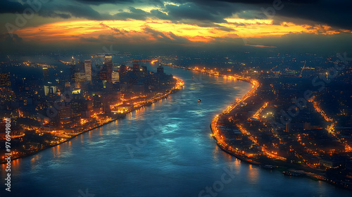 A panoramic view of a city ...