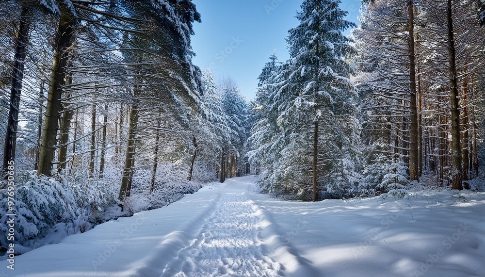Obraz premium Snow-covered path in forest