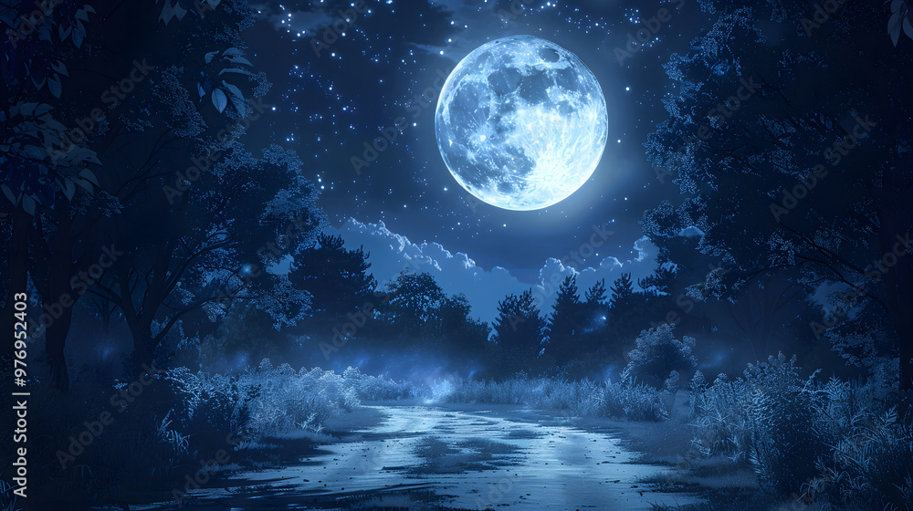 Cosmic Solitude: Artwork of the Full Moon and Stars Illuminating the Nocturnal Sky Cosmic Solitude: Artwork of the Full Moon and Stars Illuminating the Nocturnal Sky