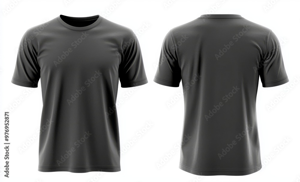 Template for men's grey blank T-shirt mockup, displaying natural shape on invisible mannequin, isolated on white background. Template for men's grey blank T-shirt mockup, displaying natural shape on invisible mannequin, isolated on white background.