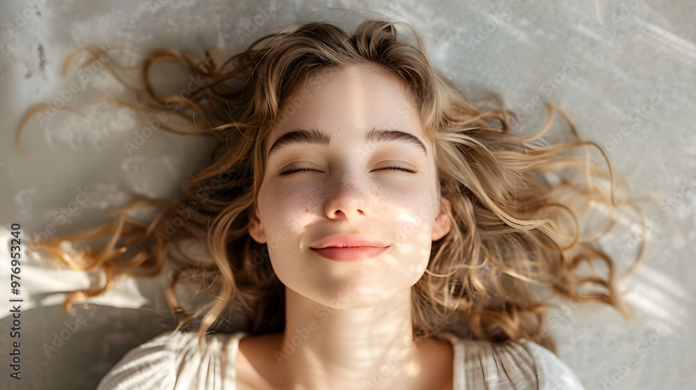 Harmonious Beauty: Woman's Peaceful Profile in a Clean, Fresh Aesthetic Harmonious Beauty: Woman's Peaceful Profile in a Clean, Fresh Aesthetic