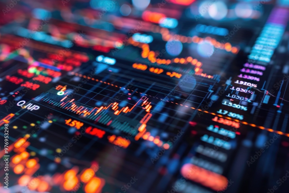 Dynamic Financial Data Screen with Stock Market Charts and Colorful Graphs Dynamic Financial Data Screen with Stock Market Charts and Colorful Graphs