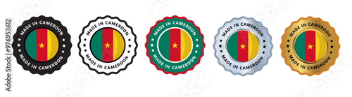 Made in cameroon set of sign stamp badge, with varian color green red, silver, gold, black suitable for products manufactured, military, agriculture or food vector illustration eps editable text