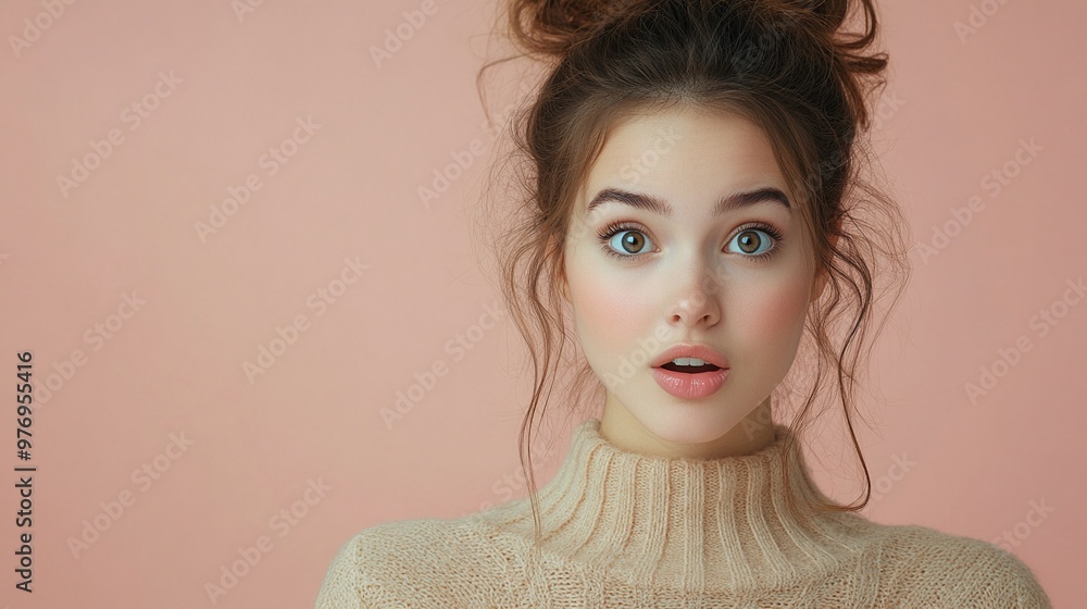 Surprised Woman: A close-up portrait of a young woman with a surprised expression, capturing a moment of shock and wonder. The soft lighting and muted background create a sense of intimacy. Surprised Woman: A close-up portrait of a young woman with a surprised expression, capturing a moment of shock and wonder. The soft lighting and muted background create a sense of intimacy.