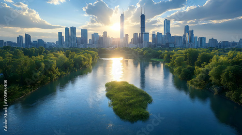 A panoramic view of a city ...