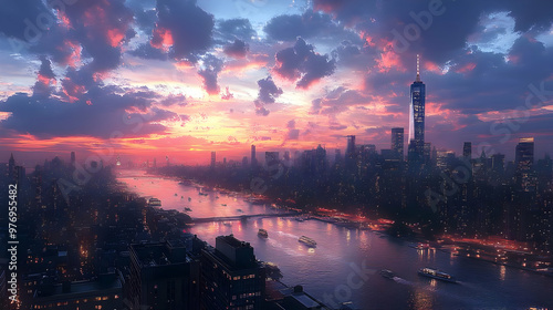A panoramic view of a city ...