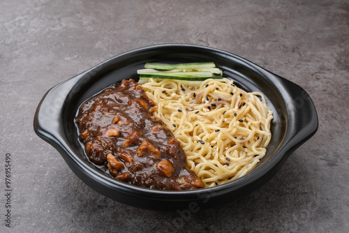 Jajangmyeon, black bean sauce noodles, Korean Food
 photo