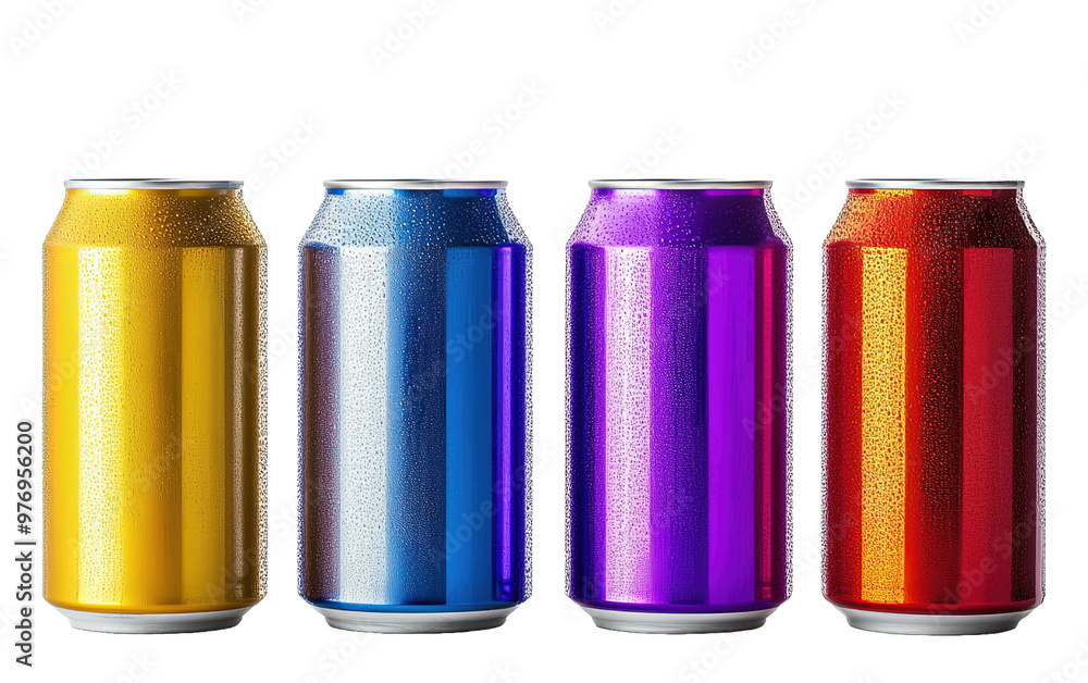 Four Colorful Aluminum Cans on transparent background, png Four Colorful Aluminum Cans on transparent background, png