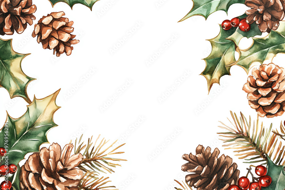 Fototapeta premium Design a watercolor birds-eye view of a festive Christmas table setting