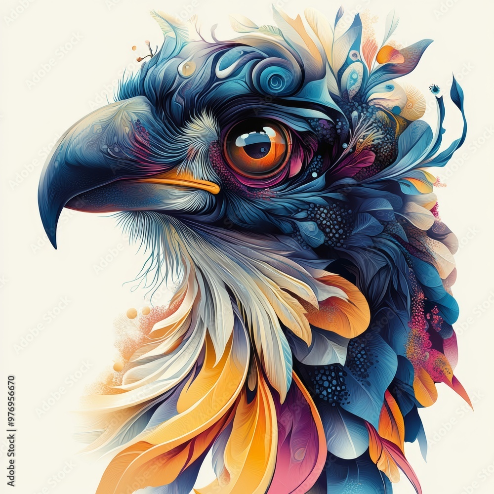 Abstract Eagle Head With Colorful Feathers and Eye Abstract Eagle Head With Colorful Feathers and Eye