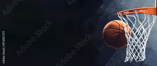 basketball. basketball ball next to the basket. banner