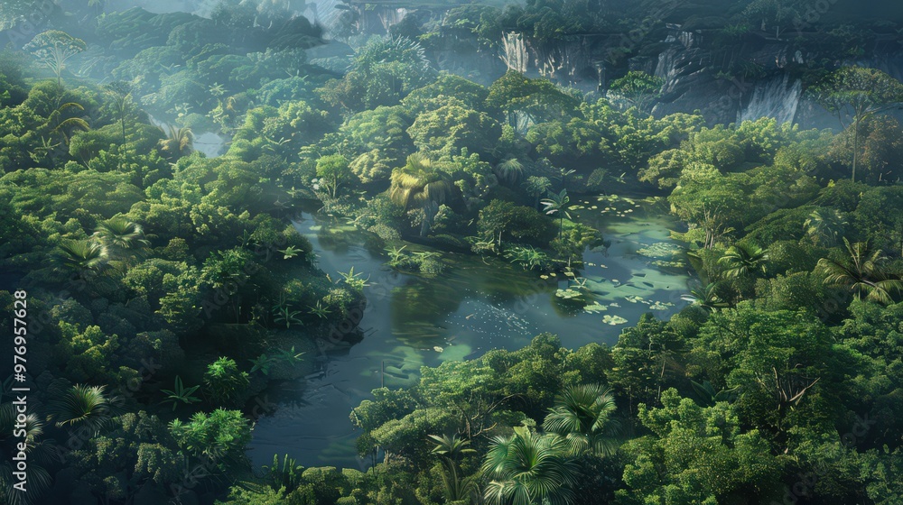An aerial view of a lush rainforest, showcasing biodiversity and the need for conservation efforts. An aerial view of a lush rainforest, showcasing biodiversity and the need for conservation efforts.