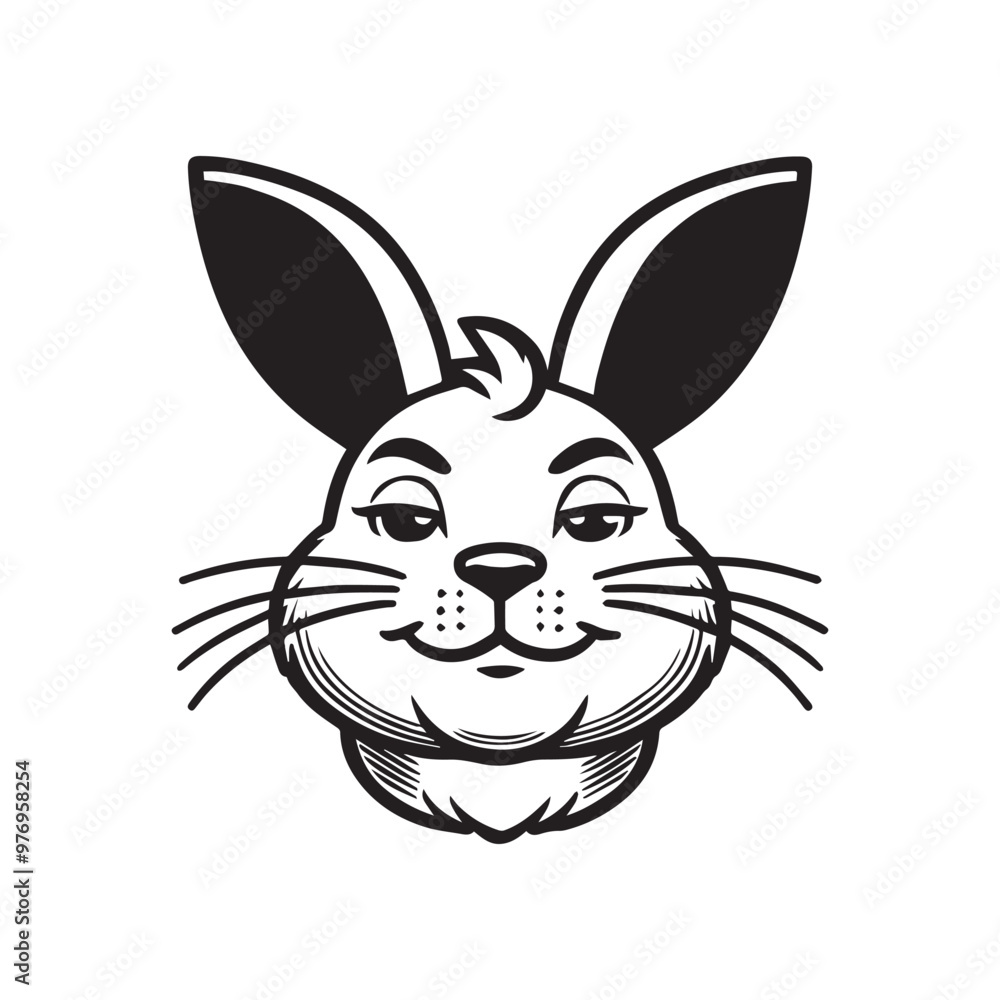 Rabbit Face Outline Clipart - Cute Rabbit Vector illustration in black and white 