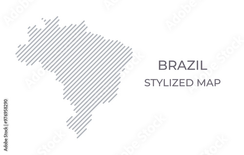 Stylized linear map of Brazil in minimalistic style. Vector illustration of the map of the country.