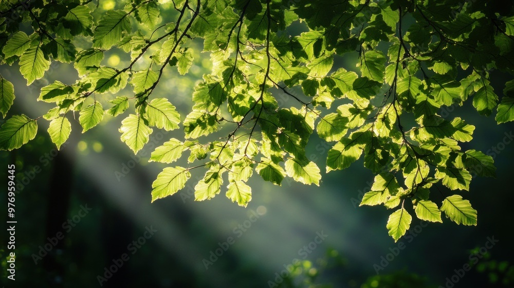 Obraz premium Sunlight Filtering Through Lush Green Leaves
