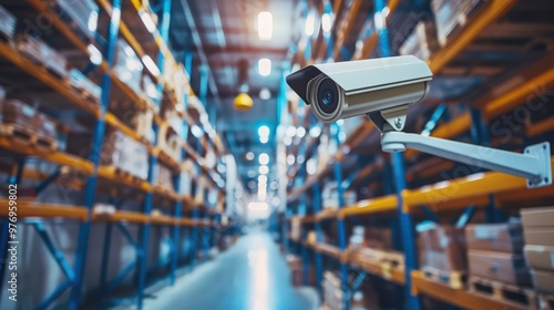 An image of a warehouse security system with cameras and access control, emphasizing the importance of safety and security in storage facilities. photo