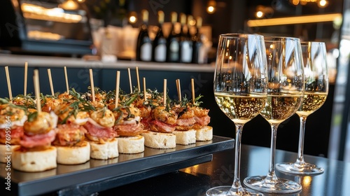 Appetizers  White Wine Glasses  Restaurant Table